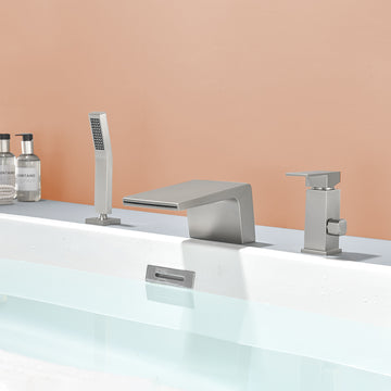 Brushed Nickel Waterfall Bathtub Faucet with Hand Shower and Single Handle cUPC Valve