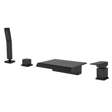 Matte Black 4 Hole Waterfall Bathtub Faucet with Hand Shower and cUPC Valve