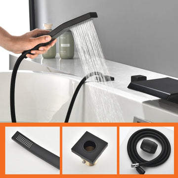 Matte Black 4 Hole Waterfall Bathtub Faucet with Hand Shower and cUPC Valve