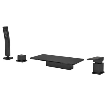 Matte Black 4 Hole Waterfall Bathtub Faucet with Hand Shower and cUPC Valve
