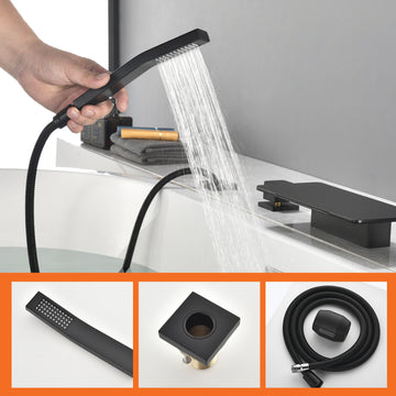 Matte Black 4 Hole Waterfall Bathtub Faucet with Hand Shower and cUPC Valve