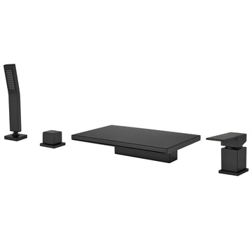 Matte Black 4 Hole Waterfall Bathtub Faucet with Hand Shower and cUPC Valve