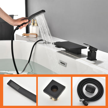 Matte Black 4 Hole Waterfall Bathtub Faucet with Hand Shower and cUPC Valve