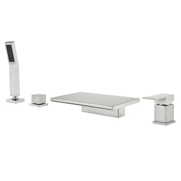 Brushed Nickel 4 Hole Waterfall Bathtub Faucet with Hand Shower and cUPC Valve