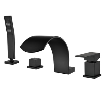 Matte Black 4 Hole Waterfall Bathtub Faucet with Hand Shower and cUPC Valve