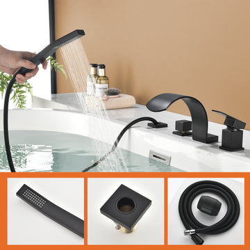 Matte Black 4 Hole Waterfall Bathtub Faucet with Hand Shower and cUPC Valve