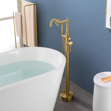 Modern Brushed Gold Freestanding Bathtub Faucet American Style