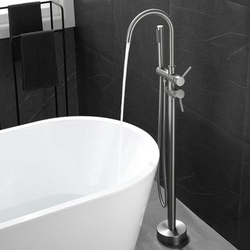 Modern Brushed Nickel Freestanding Bathtub Faucet with Aerator Spout