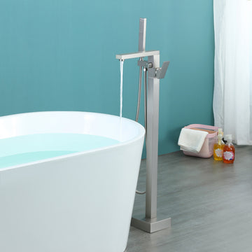 Modern Brushed Nickel Freestanding Bathtub Faucet Dual Control