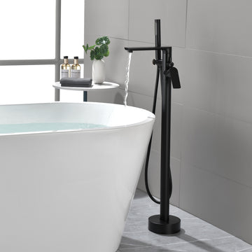Modern Matte Black Freestanding Bathtub Faucet with Aerator Spout