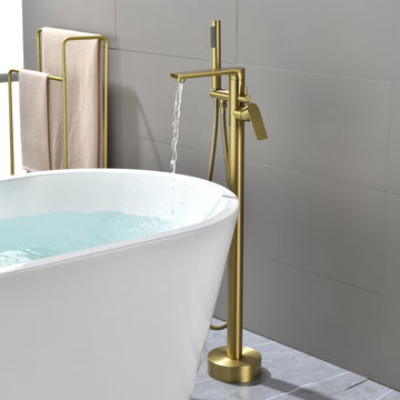 Modern Brushed Gold Freestanding Bathtub Faucet with Aerator Spout