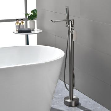 Modern Brushed Nickel Freestanding Bathtub Faucet with Aerator Spout