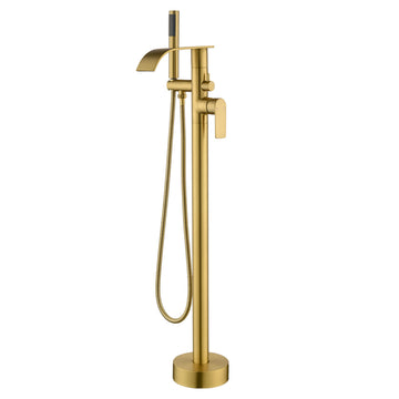 Brushed Gold Bathtub Faucet Dual Function 360° Rotatable 1.5m SUS304 Hose Single Handle