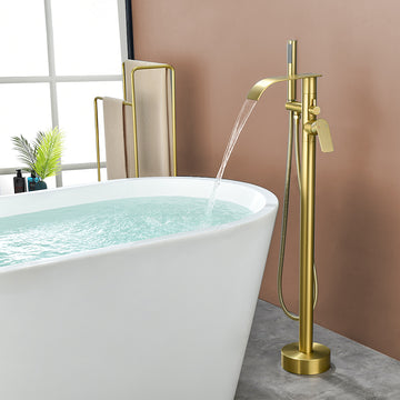 Brushed Gold Bathtub Faucet Dual Function 360° Rotatable 1.5m SUS304 Hose Single Handle