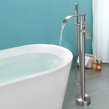 Brushed Bathtub Faucet Dual Function 360° Rotatable 1.5m SUS304 Hose Single Handle