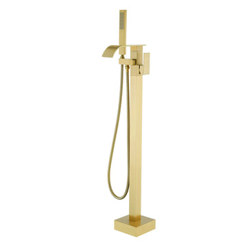 Brushed Gold Bathtub Faucet Dual Function 360° Rotatable 1.5m SUS304 Hose Independent Handles