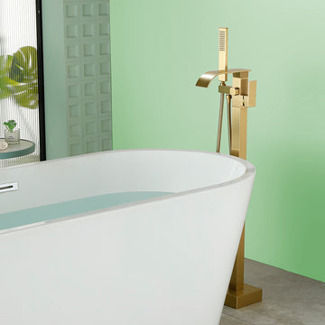 Brushed Gold Bathtub Faucet Dual Function 360° Rotatable 1.5m SUS304 Hose Independent Handles