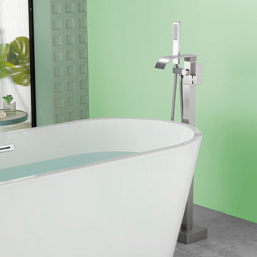 Brushed Bathtub Faucet Dual Function 360° Rotatable 1.5m SUS304 Hose Independent Handles