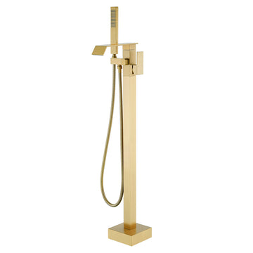 Brushed Gold Bathtub Faucet Dual Function 360° Rotatable 1.5m SUS304 Hose Independent Handles