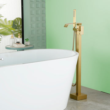 Brushed Gold Bathtub Faucet Dual Function 360° Rotatable 1.5m SUS304 Hose Independent Handles