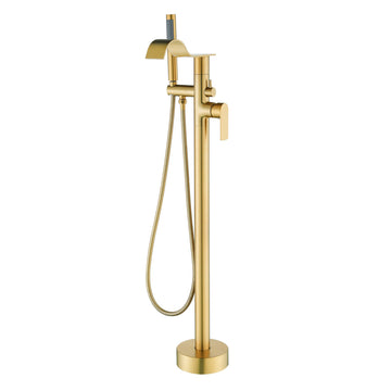 Brushed Gold Bathtub Faucet Dual Function 360° Rotatable 1.5m SUS304 Hose Independent Handles