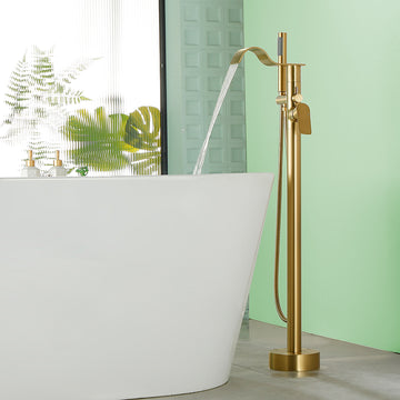 Brushed Gold Bathtub Faucet Dual Function 360° Rotatable 1.5m SUS304 Hose Independent Handles