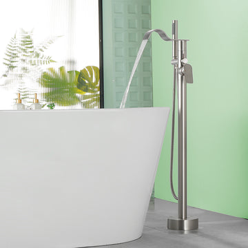 Brushed Bathtub Faucet Dual Function 360° Rotatable 1.5m SUS304 Hose Independent Handles