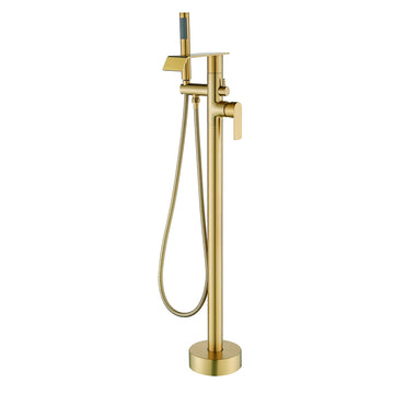 Brushed Gold Bathtub Faucet Dual Function 360° Rotatable 1.5m SUS304 Hose Independent Handles