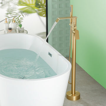 Brushed Gold Bathtub Faucet Dual Function 360° Rotatable 1.5m SUS304 Hose Independent Handles