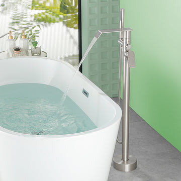 Brushed Bathtub Faucet Dual Function 360° Rotatable 1.5m SUS304 Hose Independent Handles