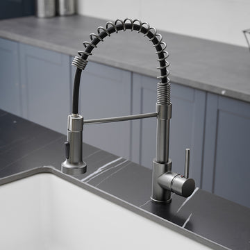 Matte Grey 2 Spray Patterns 1.8 GPM Single Handle No Sensor Pull Down Sprayer Kitchen Faucet with Water Supply Hose