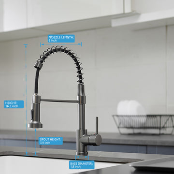 Matte Grey 2 Spray Patterns 1.8 GPM Single Handle No Sensor Pull Down Sprayer Kitchen Faucet with Water Supply Hose