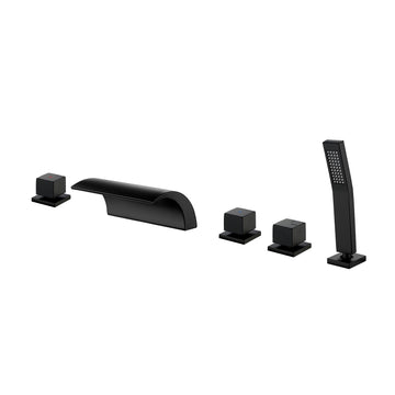 Matte Black 5 Hole Waterfall Bathtub Faucet with Hand Shower and cUPC Valve