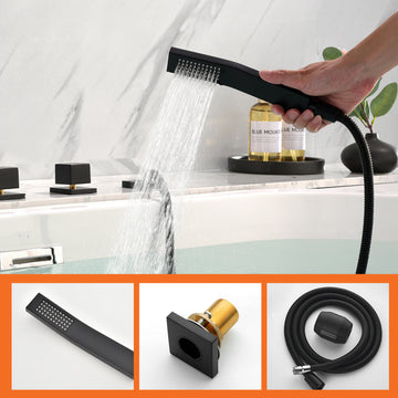 Matte Black 5 Hole Waterfall Bathtub Faucet with Hand Shower and cUPC Valve