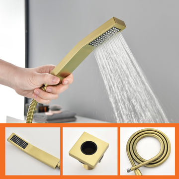 Brushed Gold 5 Hole Waterfall Bathtub Faucet with Hand Shower and cUPC Valve