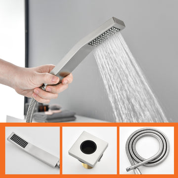Brushed Nickel 5 Hole Waterfall Bathtub Faucet with Hand Shower and cUPC Valve