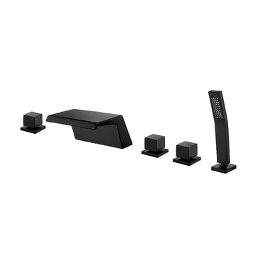 Matte Black 5 Hole Waterfall Bathtub Faucet with Hand Shower and cUPC Valve