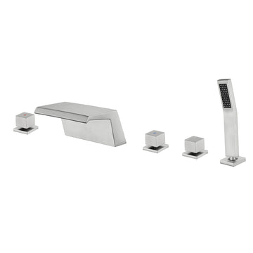 Brushed Nickel 5 Hole Waterfall Bathtub Faucet with Hand Shower and cUPC Valve