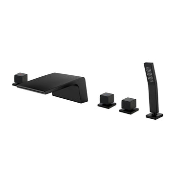 Matte Black 5 Hole Waterfall Bathtub Faucet with Hand Shower and cUPC Valve