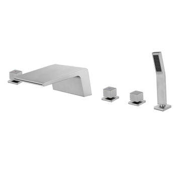 Brushed Nickel 5 Hole Waterfall Bathtub Faucet with Hand Shower and cUPC Valve