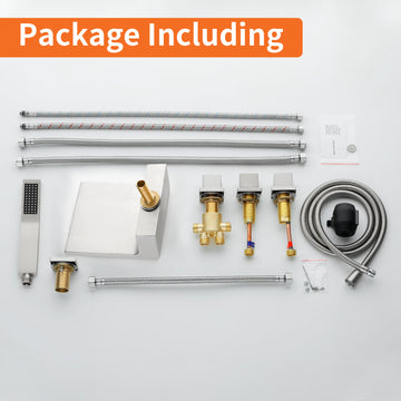 Brushed Nickel 5 Hole Waterfall Bathtub Faucet with Hand Shower and cUPC Valve