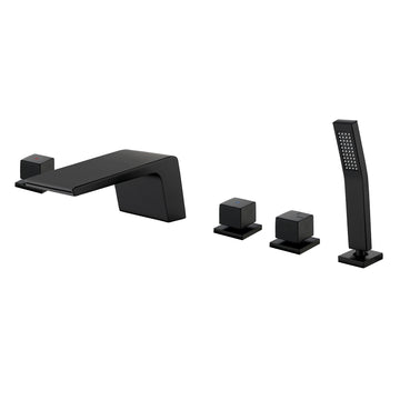 Matte Black 5 Hole Waterfall Bathtub Faucet with Hand Shower and cUPC Valve