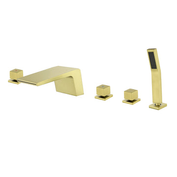 Brushed Gold 5 Hole Waterfall Bathtub Faucet with Hand Shower and cUPC Valve