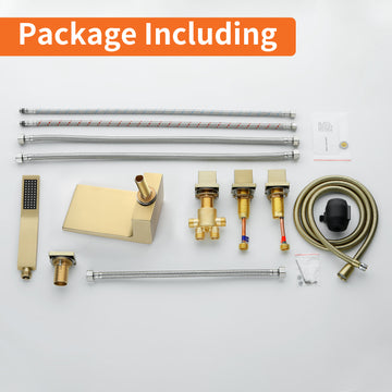 Brushed Gold 5 Hole Waterfall Bathtub Faucet with Hand Shower and cUPC Valve