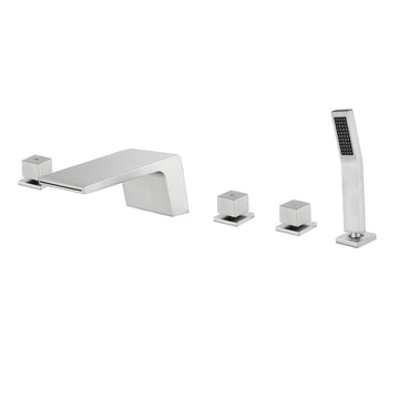 Brushed Nickel 5 Hole Waterfall Bathtub Faucet with Hand Shower and cUPC Valve