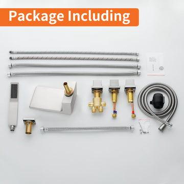 Brushed Nickel 5 Hole Waterfall Bathtub Faucet with Hand Shower and cUPC Valve