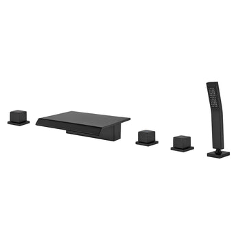 Matte Black 5 Hole Bathtub Faucet with Hand Shower and Waterfall Spout