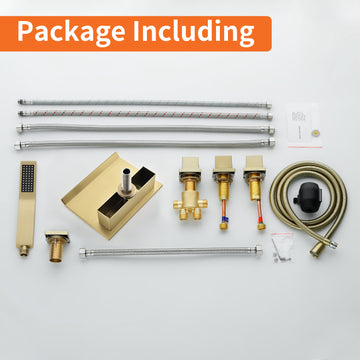 Brushed Gold 5 Hole Bathtub Faucet with Hand Shower and Waterfall Spout