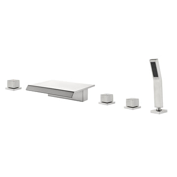 Brushed Nickel 5 Hole Bathtub Faucet with Hand Shower and Waterfall Spout
