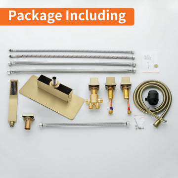 Brushed Gold 5 Hole Bathtub Faucet with Waterfall Spout and Hand Shower